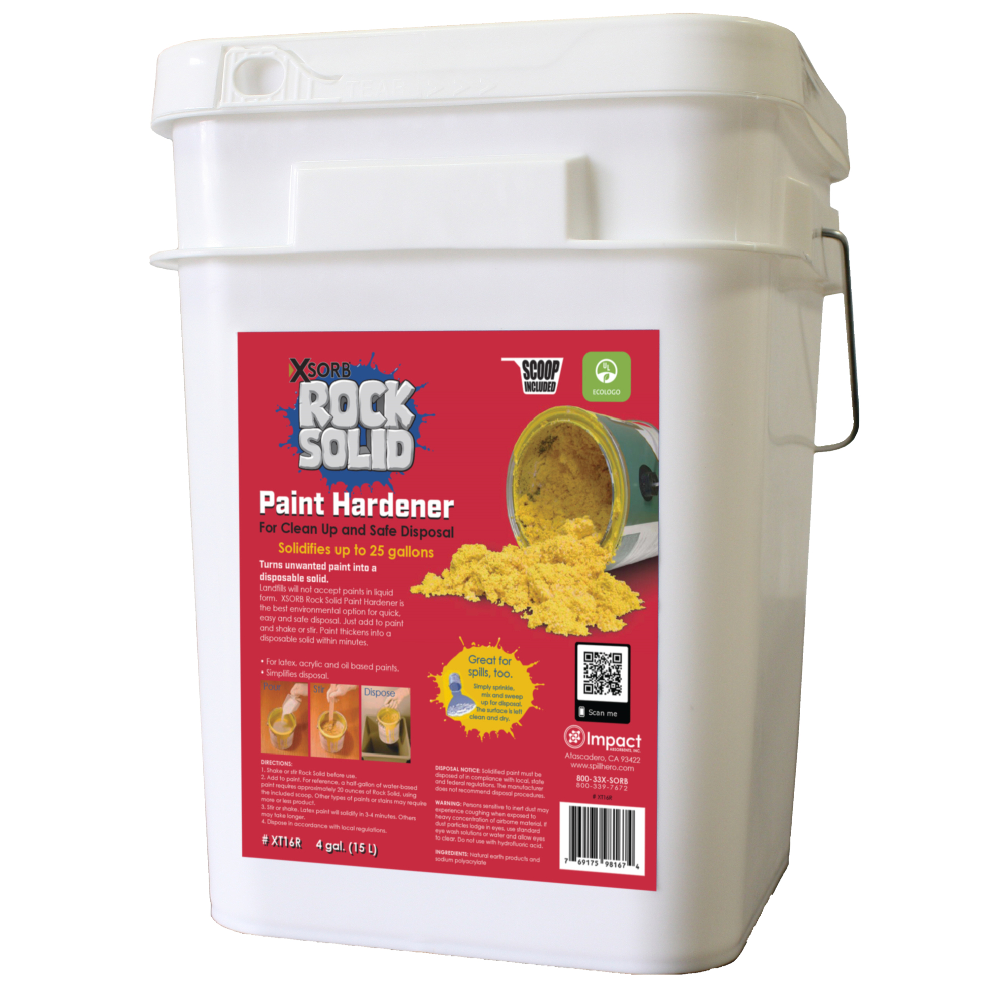 Impact Absorbents Rock Solid Paint Hardener - 4-Gallon Pail, Solidifies Up to 25 Gallons, Eco-Friendly, Model# XT16R